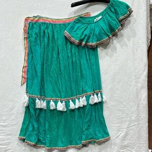 Pitusa Teal Top and wrap skirt with Colorful Accents